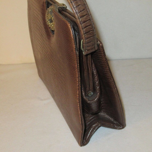 Vintage Original by Caprice Brown Reptile Embossed Handbag Purse Brooch Clasp - Picture 5 of 8